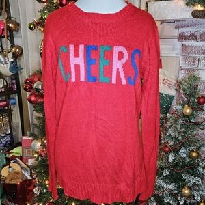 Red 'Cheers' Sweater Medium